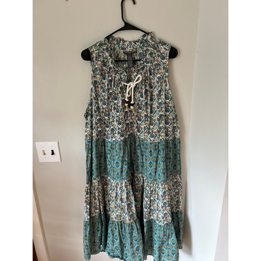 Chelsea & Theodore 2X 100% Cotton Blue White Floral Sleeveless Midi Dress